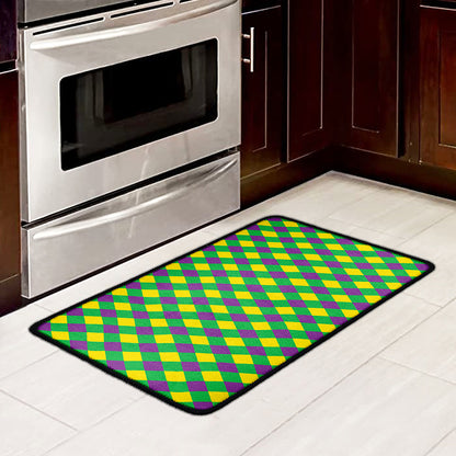 Mardi Gras Plaid Pattern Print Kitchen Mat