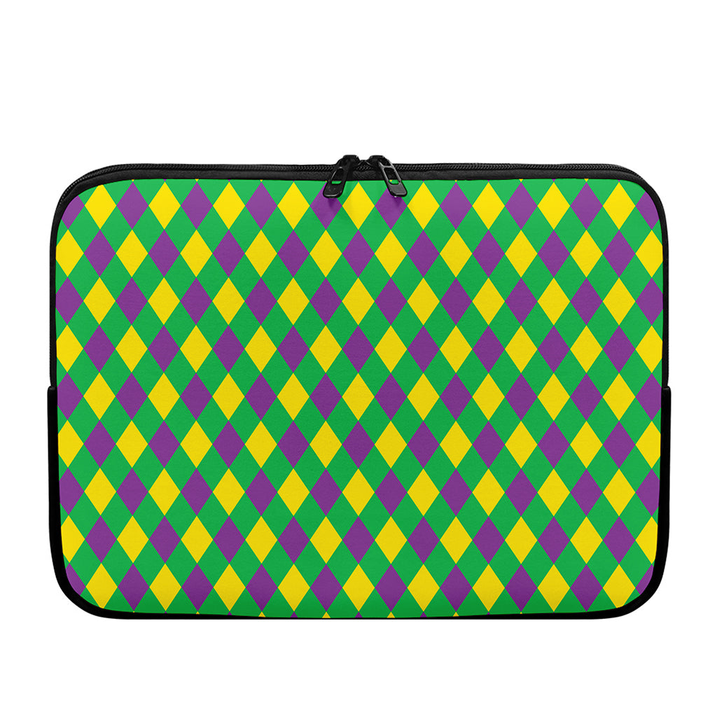Mardi Gras Plaid Pattern Print Laptop Sleeve