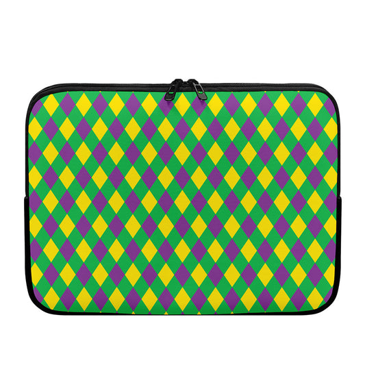 Mardi Gras Plaid Pattern Print Laptop Sleeve