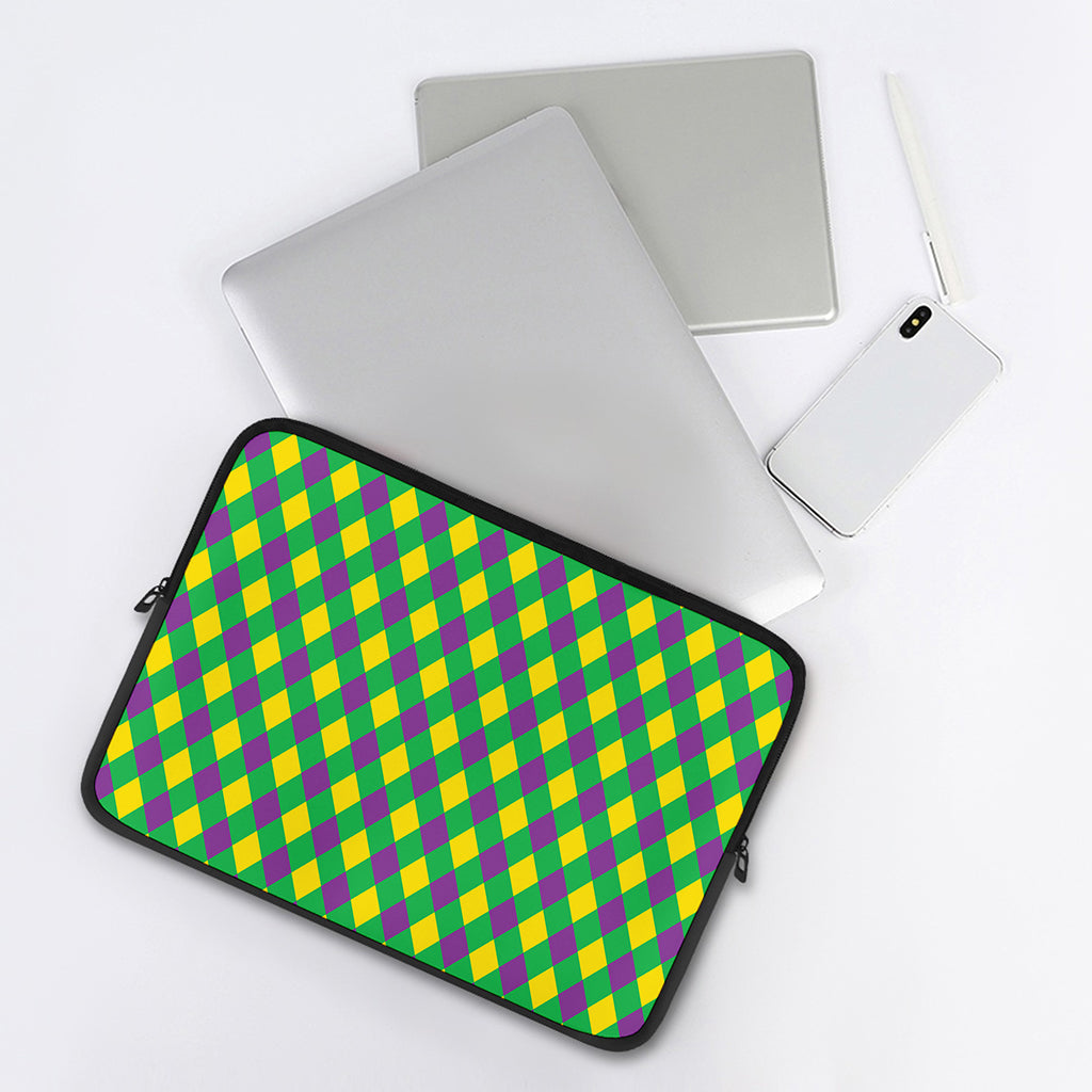 Mardi Gras Plaid Pattern Print Laptop Sleeve