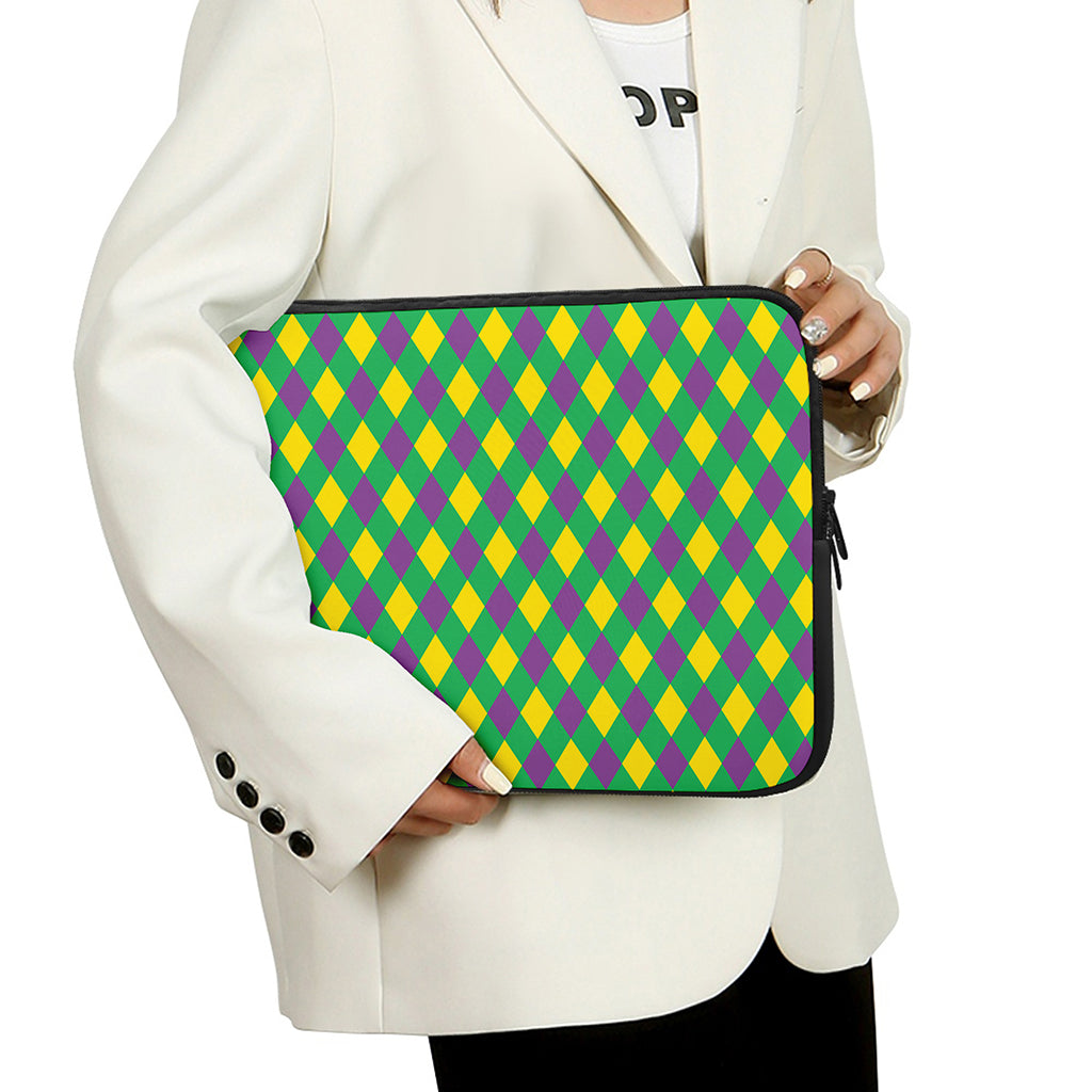Mardi Gras Plaid Pattern Print Laptop Sleeve