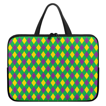 Mardi Gras Plaid Pattern Print Laptop Sleeve With Handle