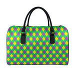 Mardi Gras Plaid Pattern Print Leather Duffle Bag