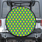 Mardi Gras Plaid Pattern Print Leather Spare Tire Cover