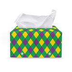 Mardi Gras Plaid Pattern Print Leather Tissue Box Cover