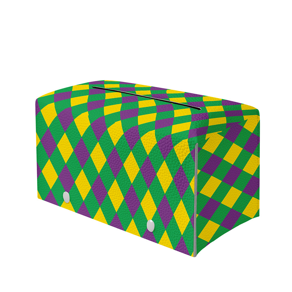 Mardi Gras Plaid Pattern Print Leather Tissue Box Cover
