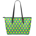 Mardi Gras Plaid Pattern Print Leather Tote Bag With Zipper
