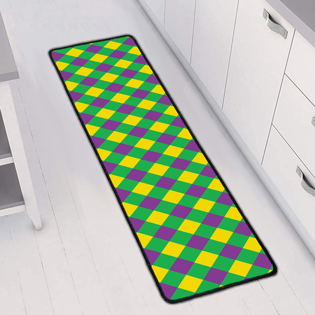 Mardi Gras Plaid Pattern Print Long Kitchen Mat