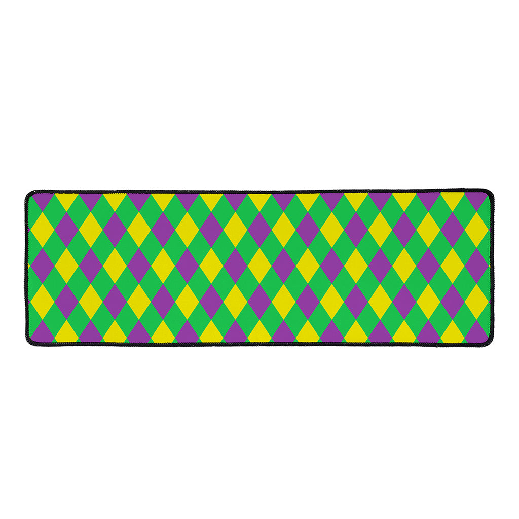 Mardi Gras Plaid Pattern Print Long Kitchen Mat