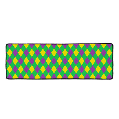 Mardi Gras Plaid Pattern Print Long Kitchen Mat