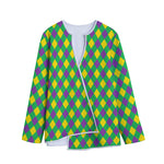 Mardi Gras Plaid Pattern Print Long Sleeve Short Coat