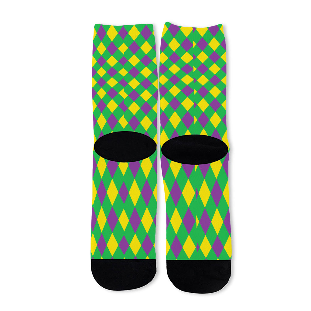Mardi Gras Plaid Pattern Print Long Socks