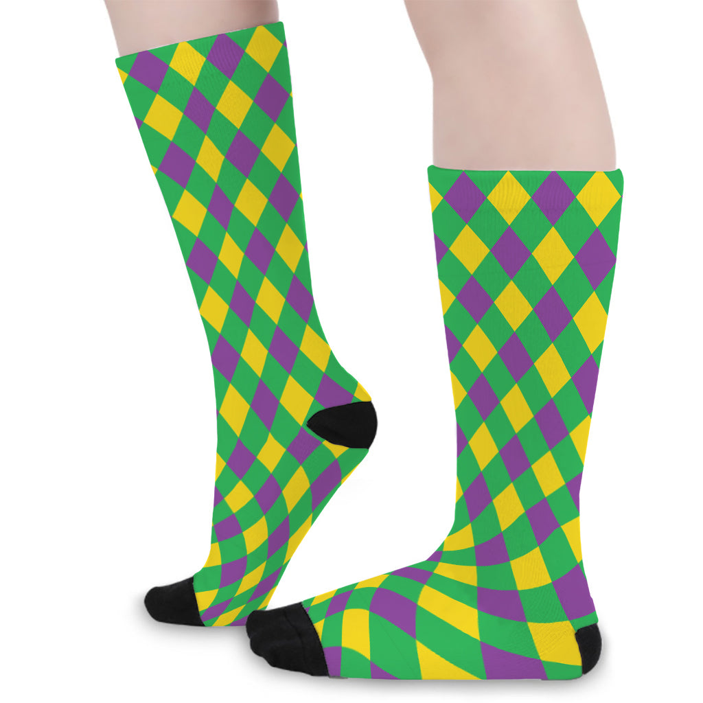 Mardi Gras Plaid Pattern Print Long Socks