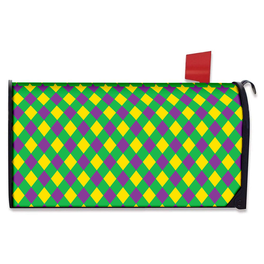 Mardi Gras Plaid Pattern Print Mailbox Cover