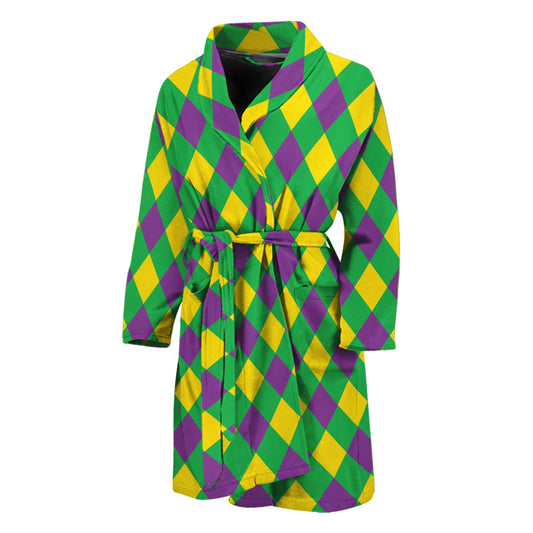 Mardi Gras Plaid Pattern Print Men's Bathrobe