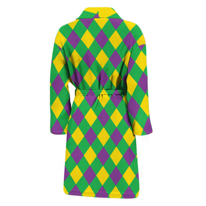 Mardi Gras Plaid Pattern Print Men's Bathrobe