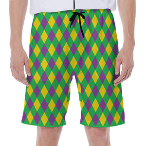 Mardi Gras Plaid Pattern Print Men's Beach Shorts