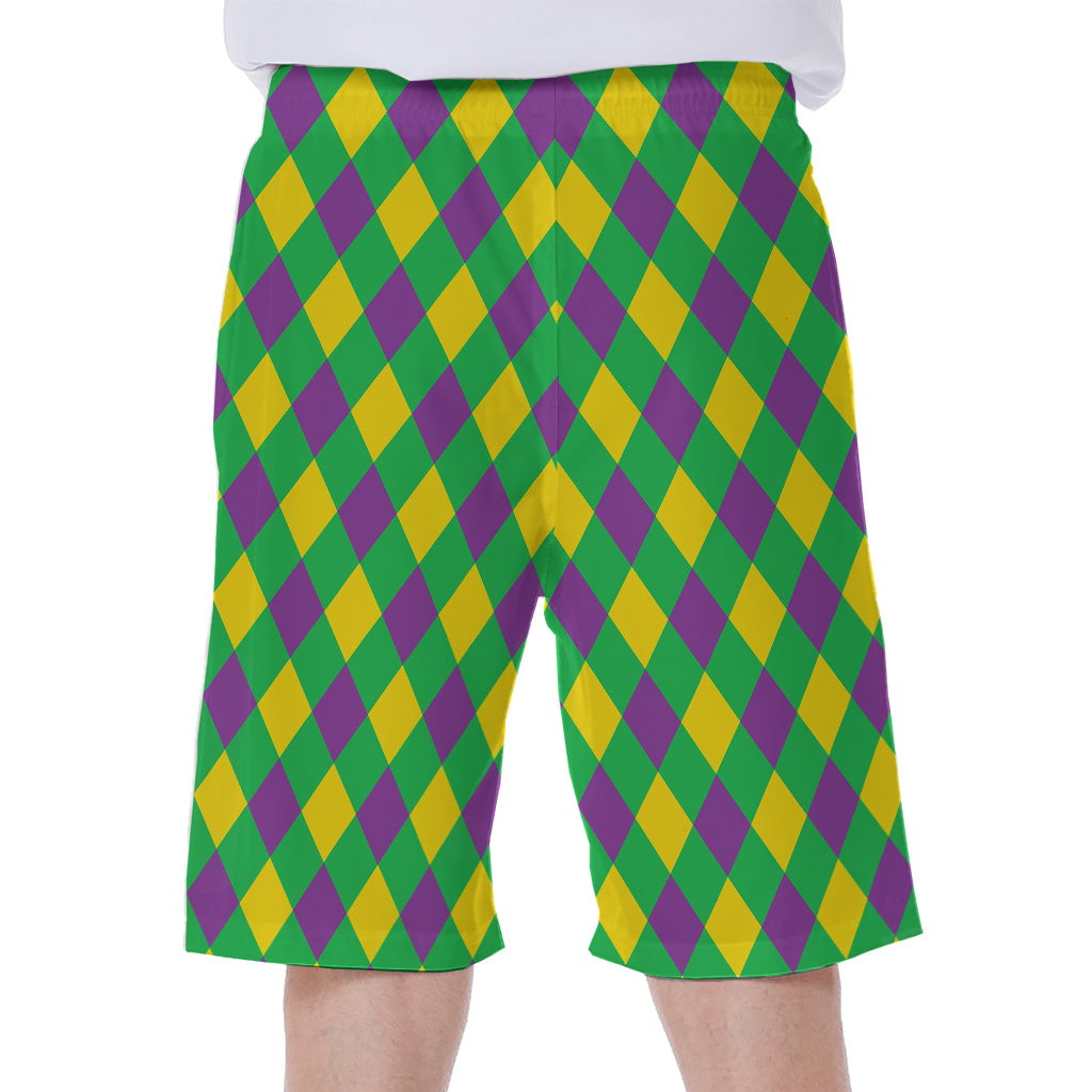 Mardi Gras Plaid Pattern Print Men's Beach Shorts