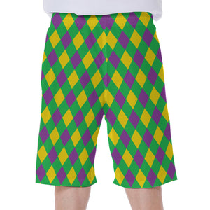 Mardi Gras Plaid Pattern Print Men's Beach Shorts