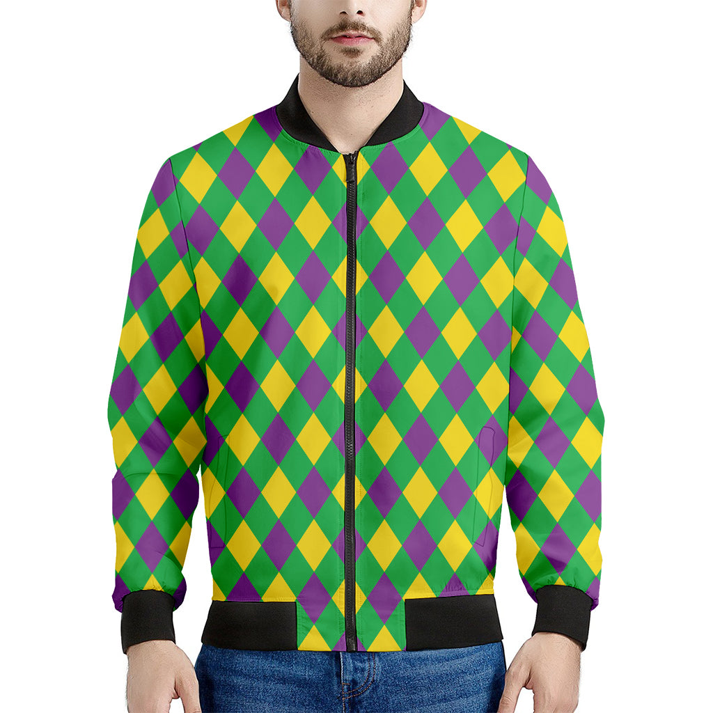 Mardi Gras Plaid Pattern Print Men's Bomber Jacket