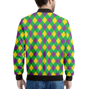 Mardi Gras Plaid Pattern Print Men's Bomber Jacket