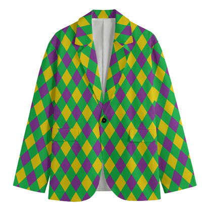 Mardi Gras Plaid Pattern Print Men's Cotton Blazer