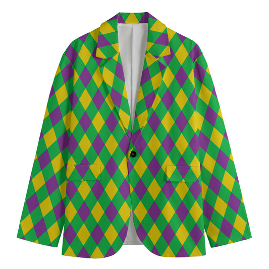 Mardi Gras Plaid Pattern Print Men's Cotton Blazer