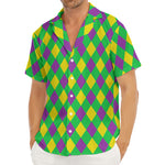 Mardi Gras Plaid Pattern Print Men's Deep V-Neck Shirt