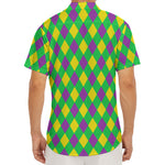 Mardi Gras Plaid Pattern Print Men's Deep V-Neck Shirt