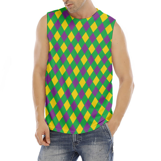 Mardi Gras Plaid Pattern Print Men's Fitness Tank Top