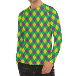 Mardi Gras Plaid Pattern Print Men's Long Sleeve Rash Guard