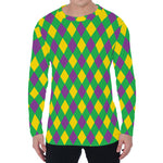 Mardi Gras Plaid Pattern Print Men's Long Sleeve T-Shirt