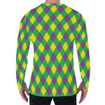 Mardi Gras Plaid Pattern Print Men's Long Sleeve T-Shirt