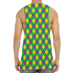 Mardi Gras Plaid Pattern Print Men's Muscle Tank Top