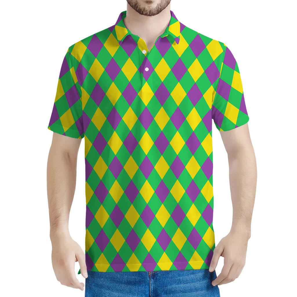 Mardi Gras Plaid Pattern Print Men's Polo Shirt