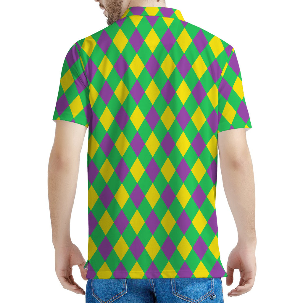 Mardi Gras Plaid Pattern Print Men's Polo Shirt