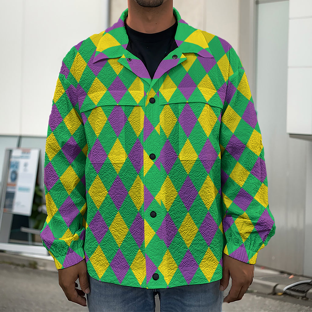 Mardi Gras Plaid Pattern Print Men's Shirt Jacket