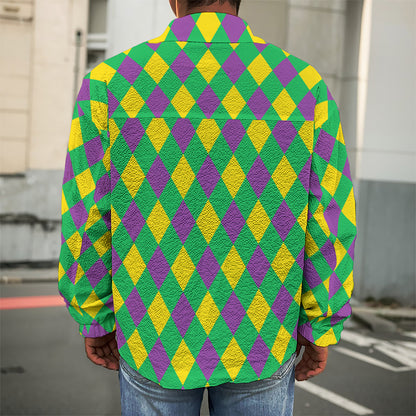 Mardi Gras Plaid Pattern Print Men's Shirt Jacket