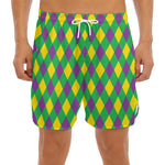 Mardi Gras Plaid Pattern Print Men's Split Running Shorts