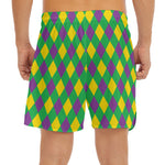 Mardi Gras Plaid Pattern Print Men's Split Running Shorts