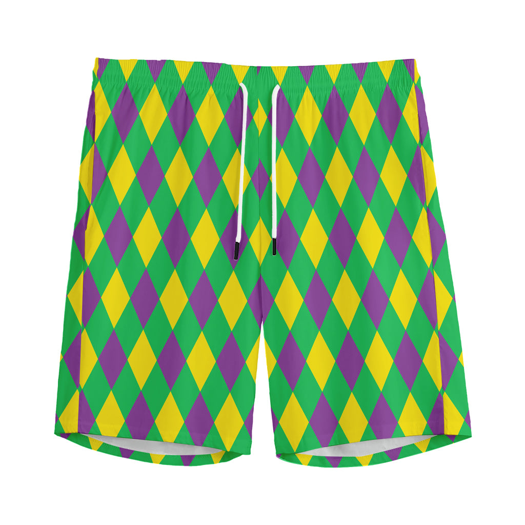 Mardi Gras Plaid Pattern Print Men's Sports Shorts