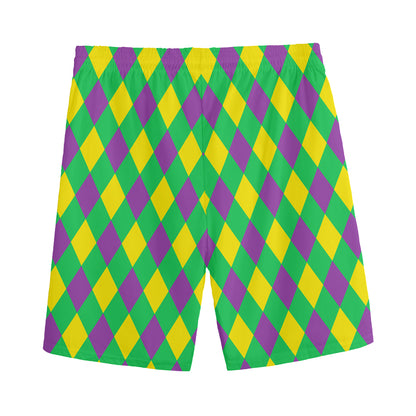 Mardi Gras Plaid Pattern Print Men's Sports Shorts