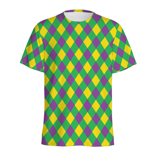 Mardi Gras Plaid Pattern Print Men's Sports T-Shirt