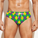 Mardi Gras Plaid Pattern Print Men's Swim Briefs