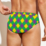 Mardi Gras Plaid Pattern Print Men's Swim Briefs