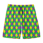 Mardi Gras Plaid Pattern Print Men's Swim Trunks