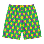Mardi Gras Plaid Pattern Print Men's Swim Trunks