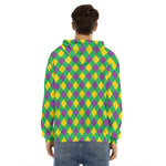 Mardi Gras Plaid Pattern Print Men's Velvet Pullover Hoodie