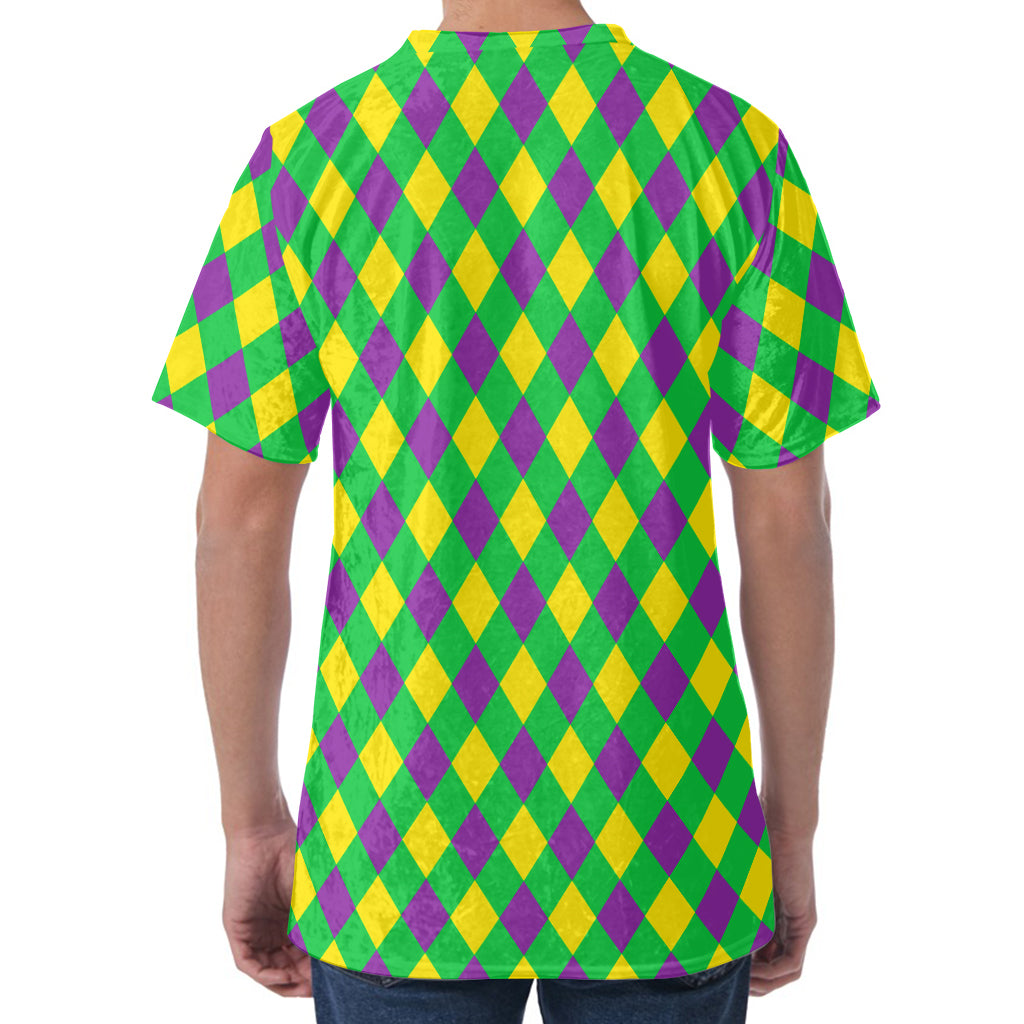 Mardi Gras Plaid Pattern Print Men's Velvet T-Shirt