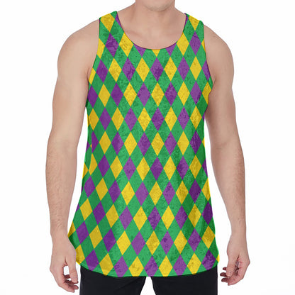 Mardi Gras Plaid Pattern Print Men's Velvet Tank Top